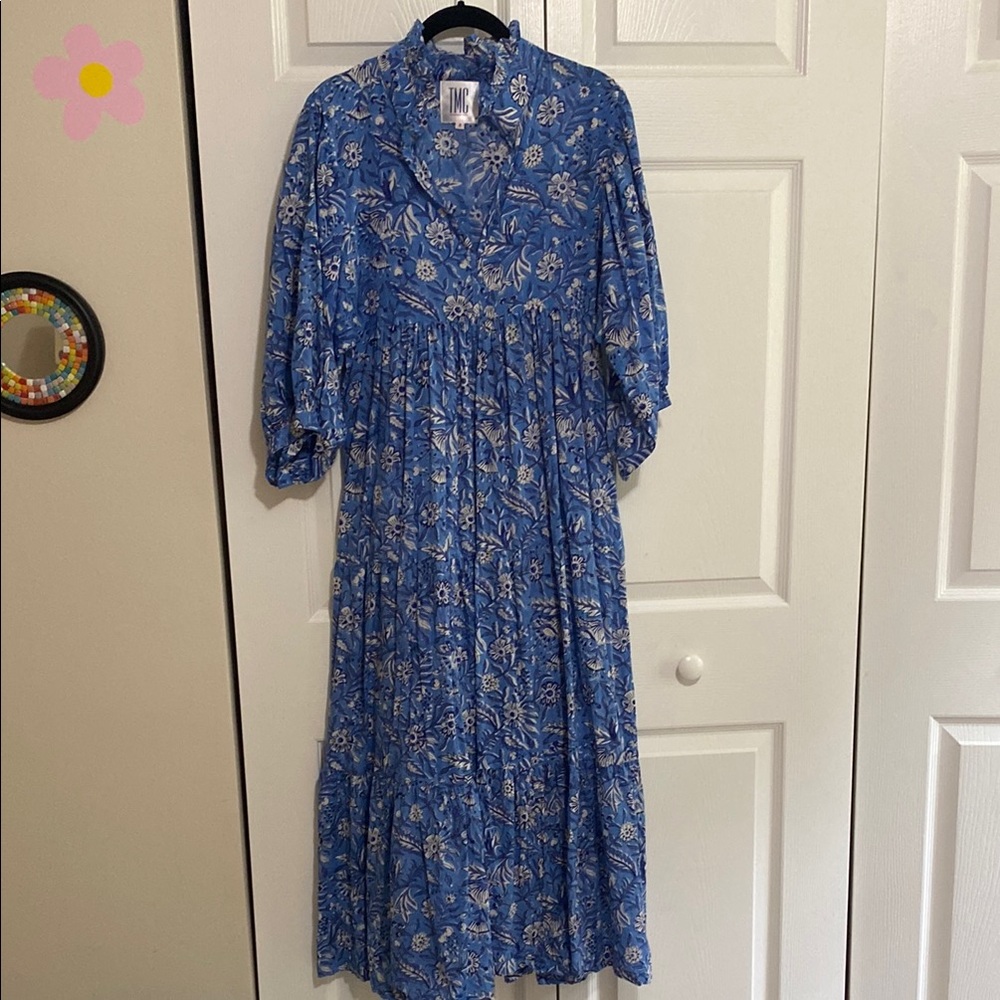Blue Floral Long Sleeve Dress